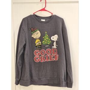 Vintage Charlie Brown Snoopy Good Grief Graphic Gray Sweatshirt Size XL